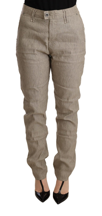 Chique beige mid waist baggy broek voor een verfijnde stijl