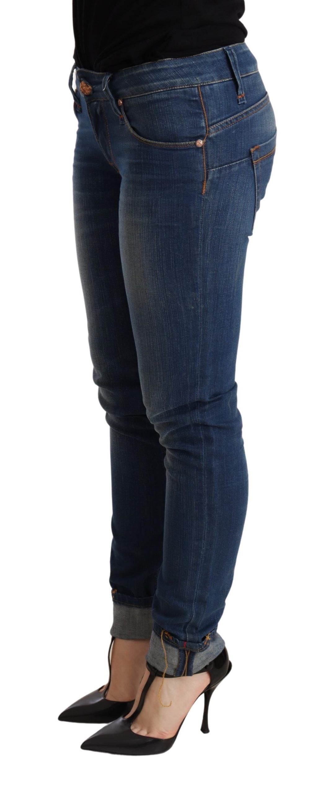 Chique blauwe gewassen push-up skinny jeans