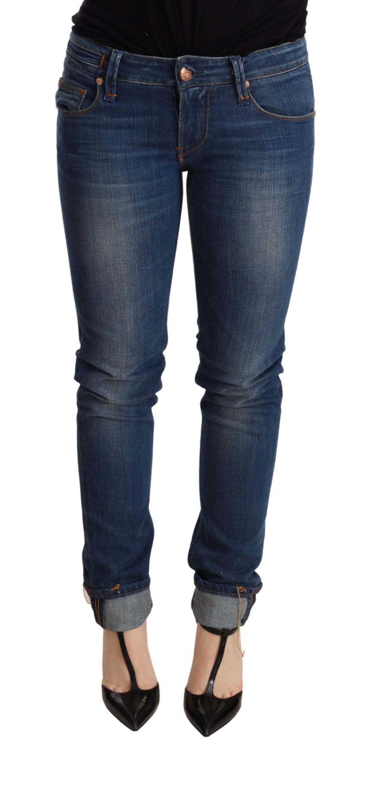 Chique blauwe gewassen push-up skinny jeans