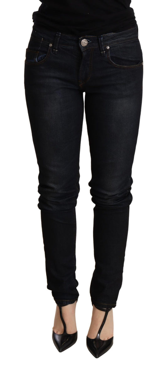 Chique blauwe gewassen skinny jeans met lage taille