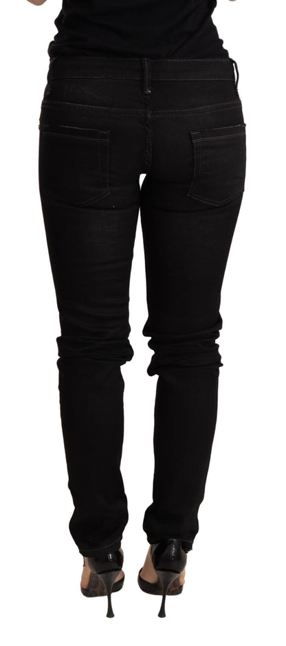 Chique zwarte skinny denim met lage taille