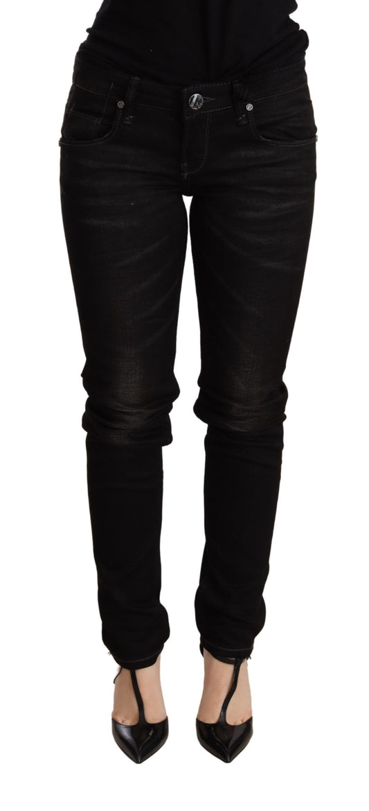 Chique zwarte skinny denim met lage taille