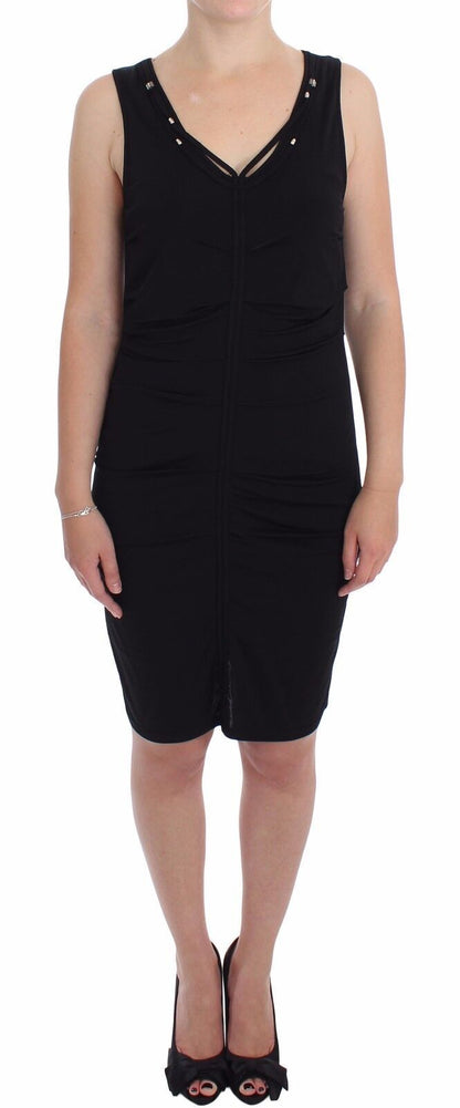 Elegante zwarte jersey knielange jurk