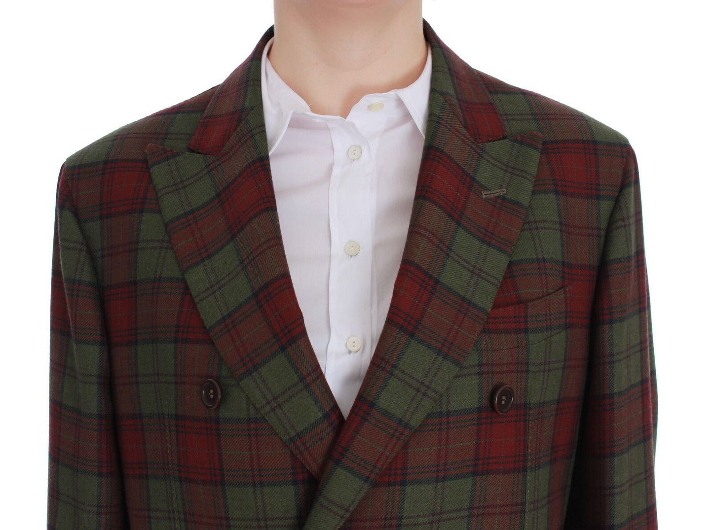 Elegante geruite dubbelrijs wollen blazer