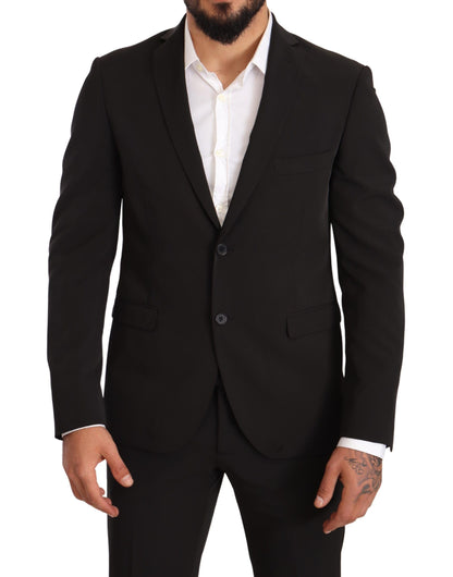 Elegant zwart slim fit tweedelig pak