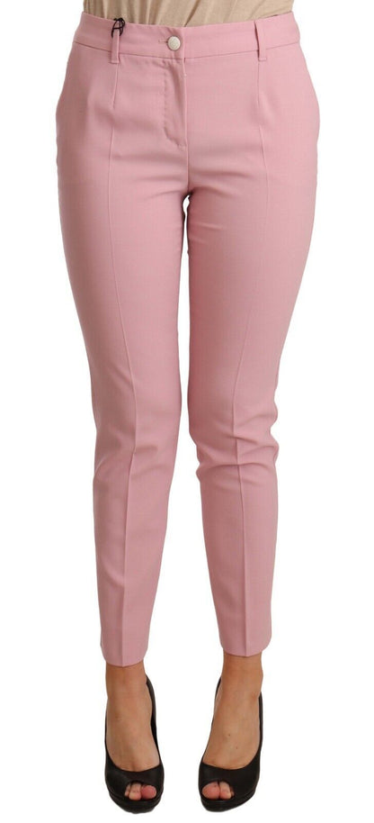 Elegante roze cropped broek van maagdelijke wol