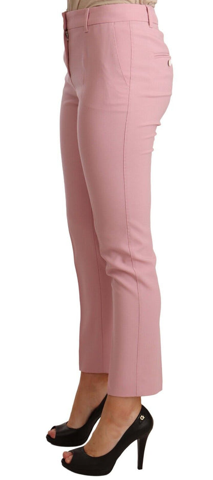 Elegante roze cropped broek van maagdelijke wol