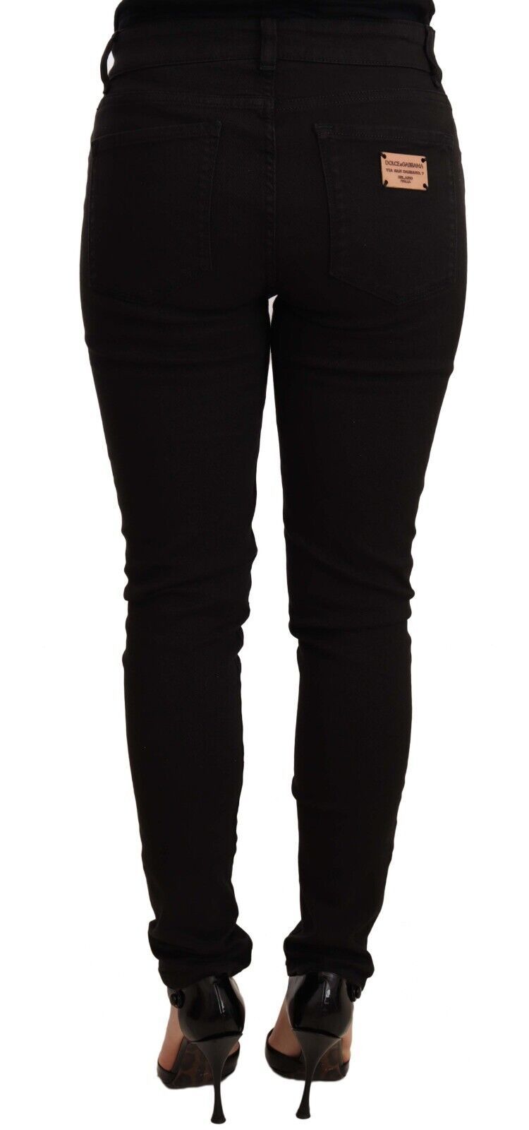 Chique zwarte skinny denim jeans met middelhoge taille