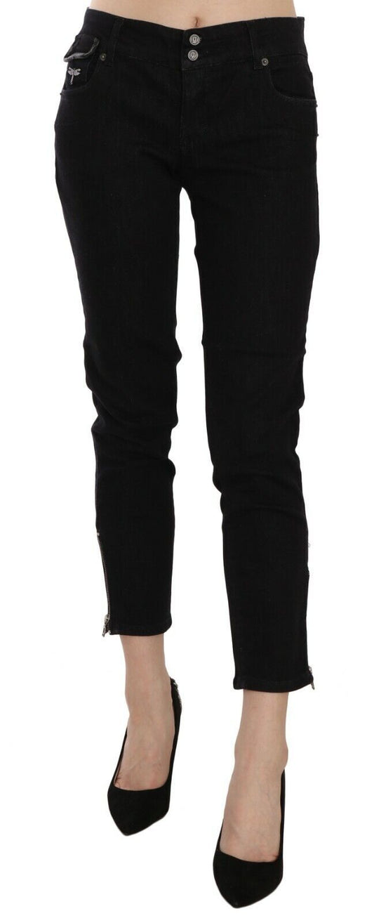 Chique zwarte mid waist slim cropped jeans