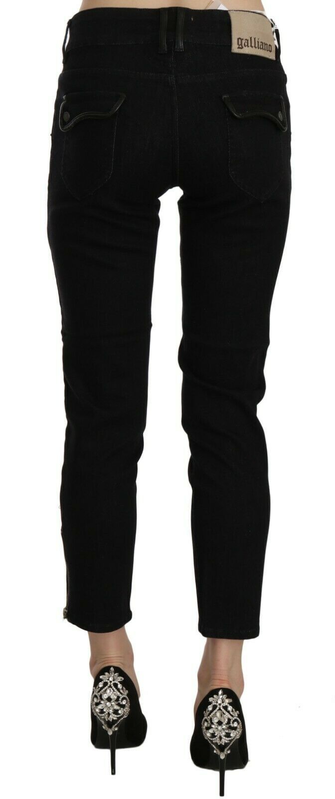 Chique zwarte mid waist slim cropped jeans