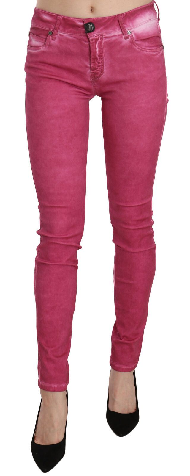 Chique roze skinny broek met middelhoge taille