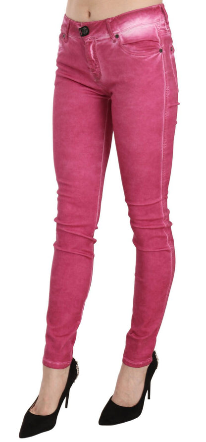 Chique roze skinny broek met middelhoge taille