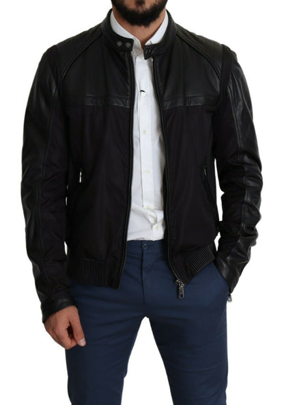 Elegante zwarte bomber met leren accenten