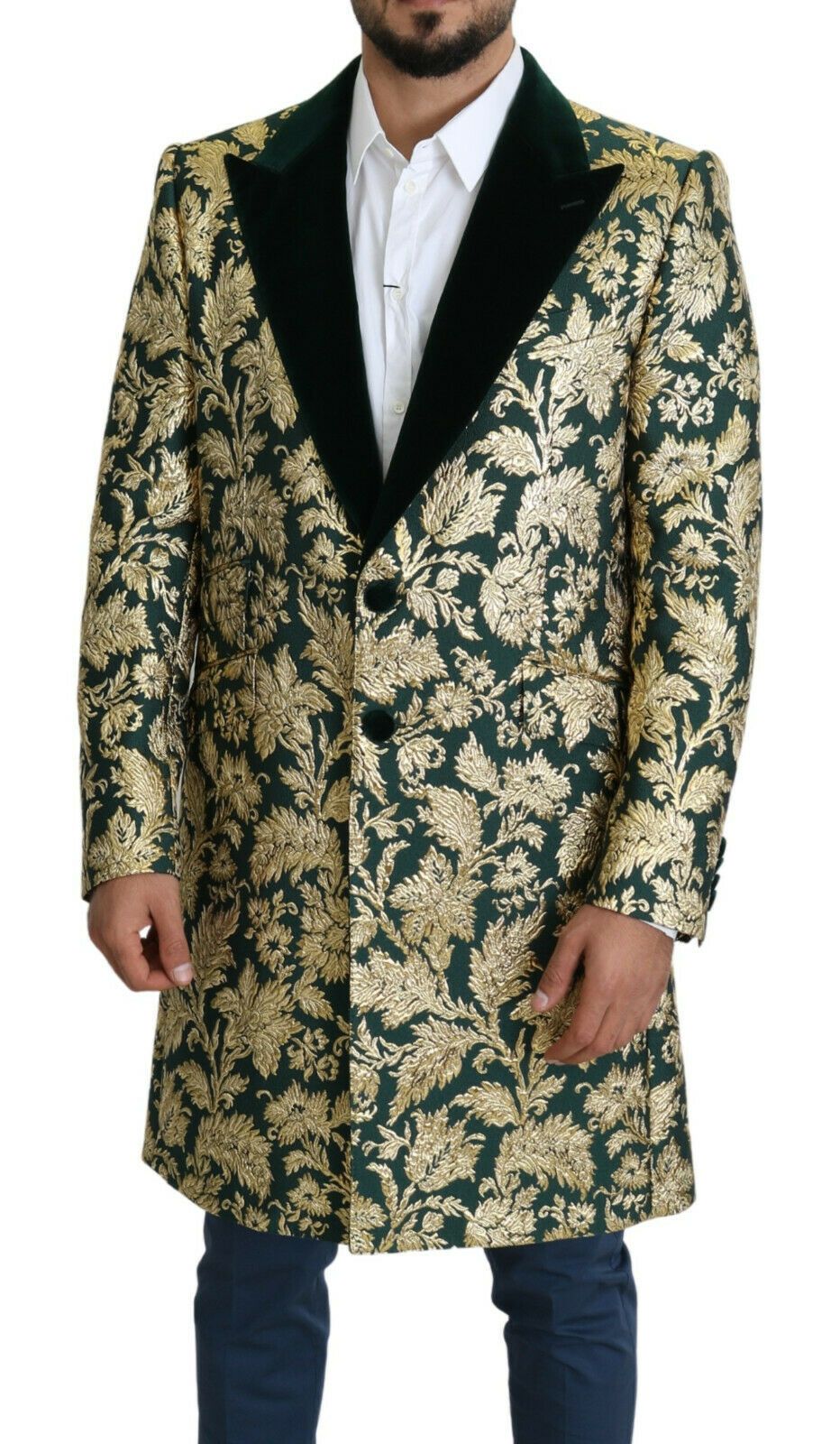 Elegante goudgroene jacquard Sicilia-jas