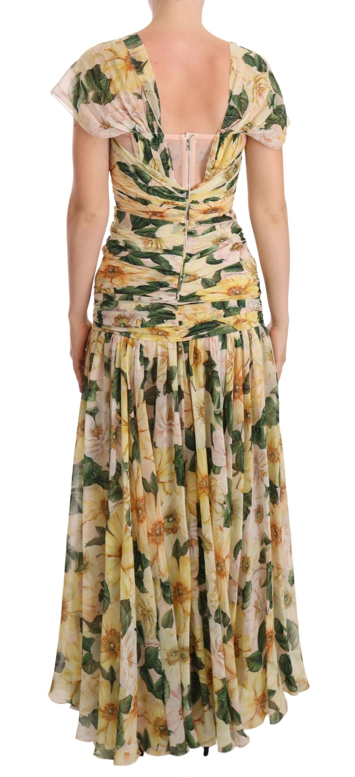 Floral Elegance zijden geplooide maxi-jurk