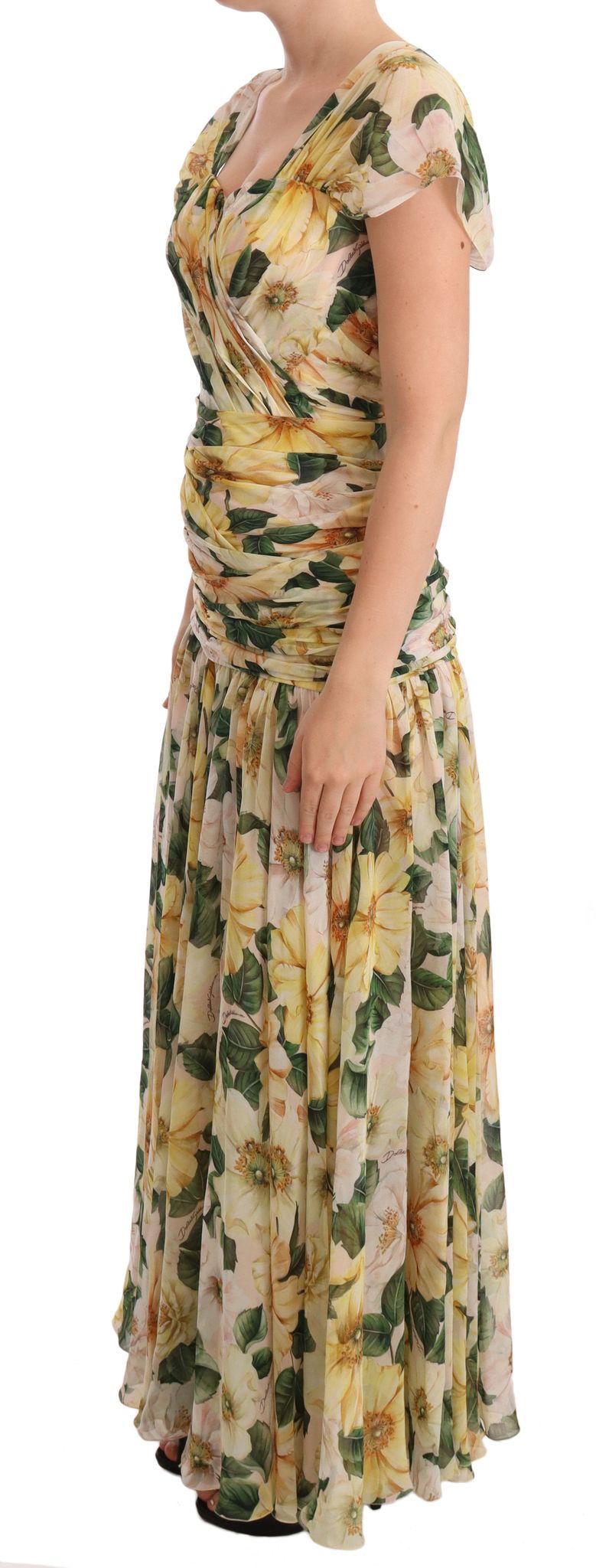 Floral Elegance zijden geplooide maxi-jurk