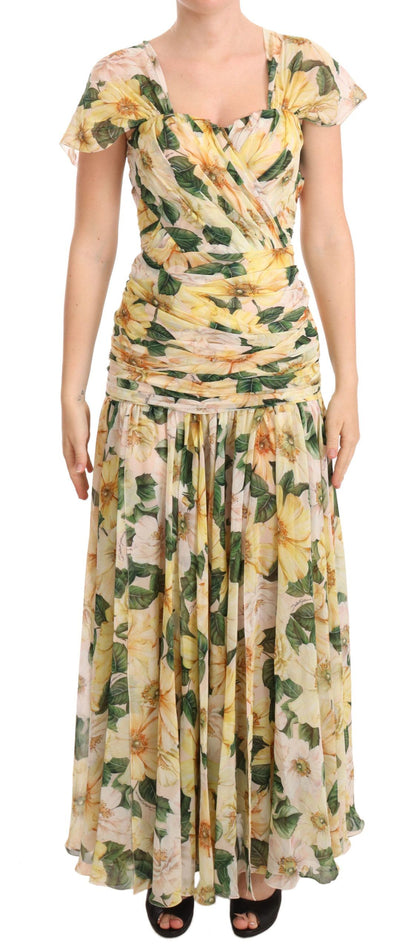 Floral Elegance zijden geplooide maxi-jurk