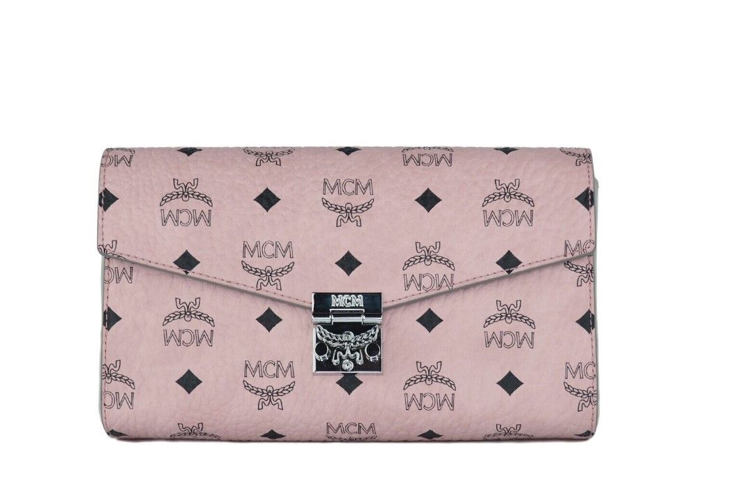 Medium zachte roze Signature Diamond Logo leren clutch crossbody handtas