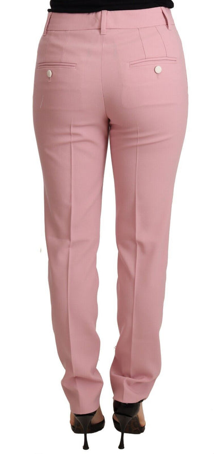 Elegante roze taps toelopende wollen broek