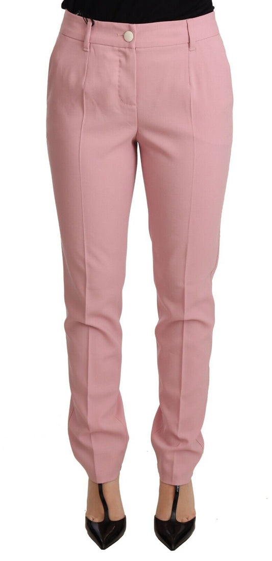 Elegante roze taps toelopende wollen broek