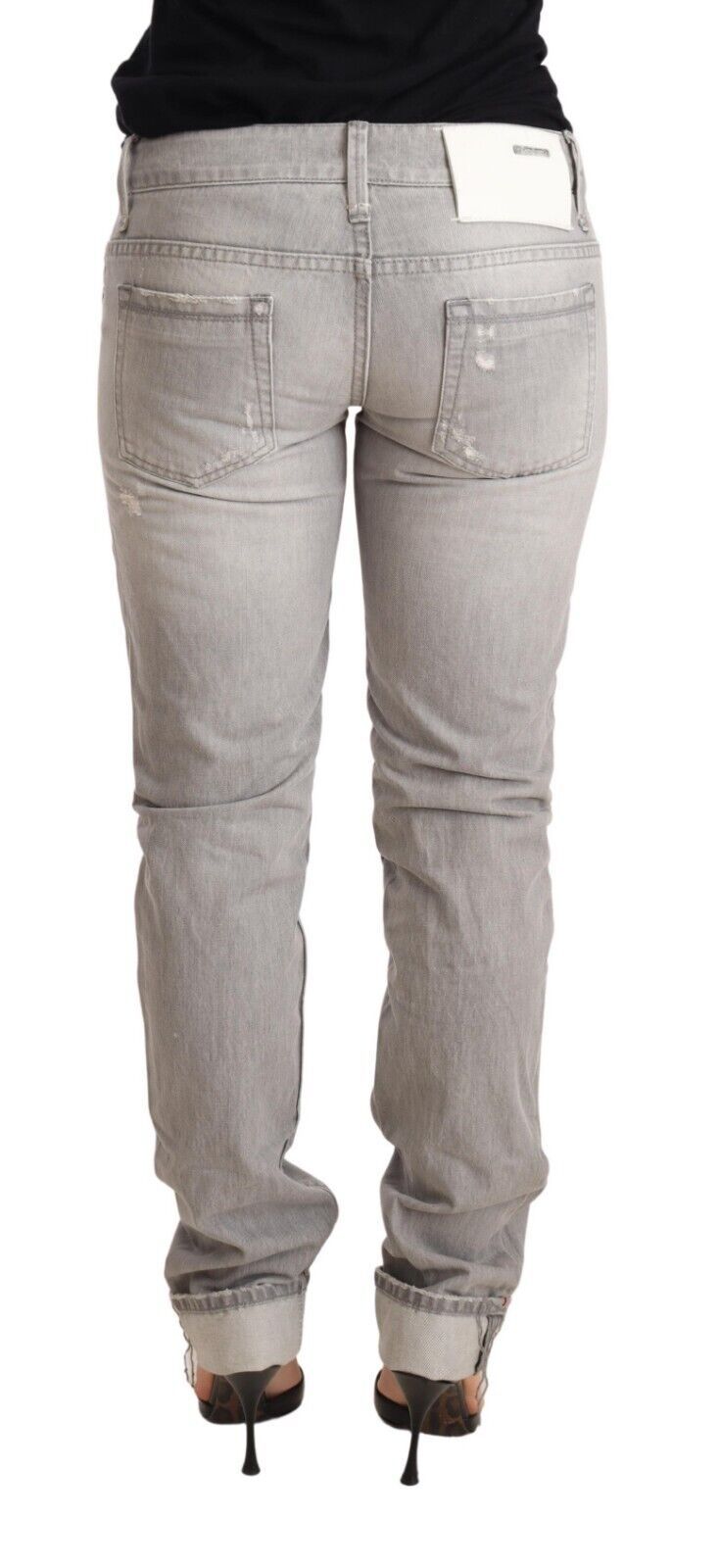 Chique Slim Fit Gescheurde Grijze Wassing Jeans