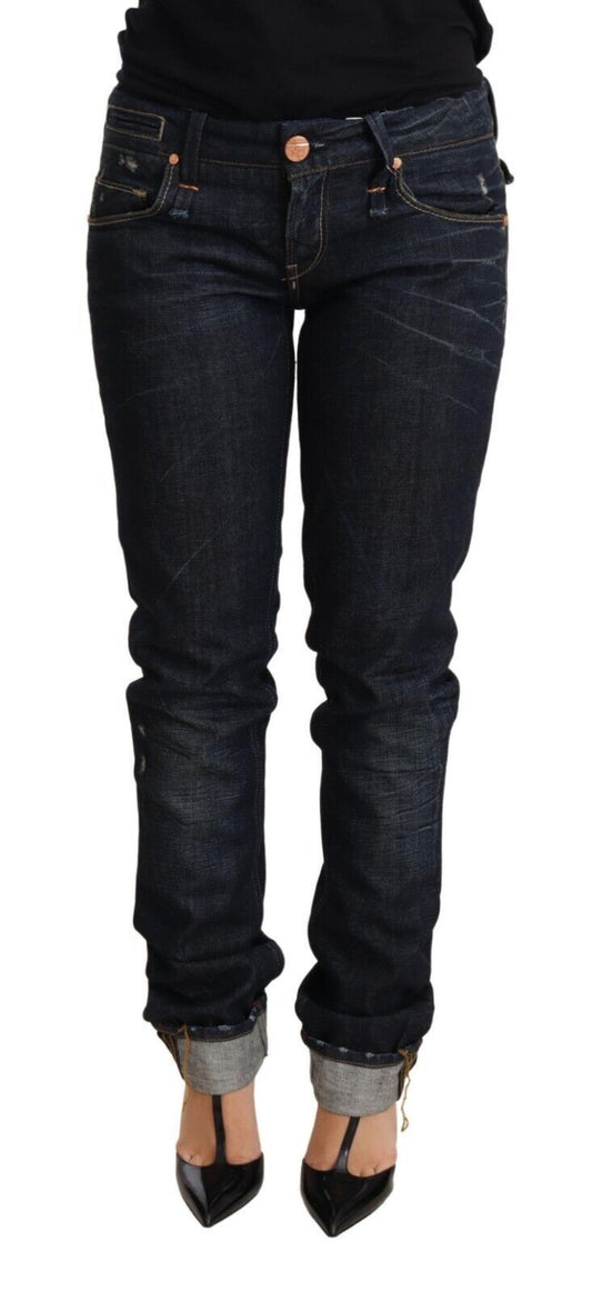 Elegante, laag uitgesneden skinny donkerblauwe jeans