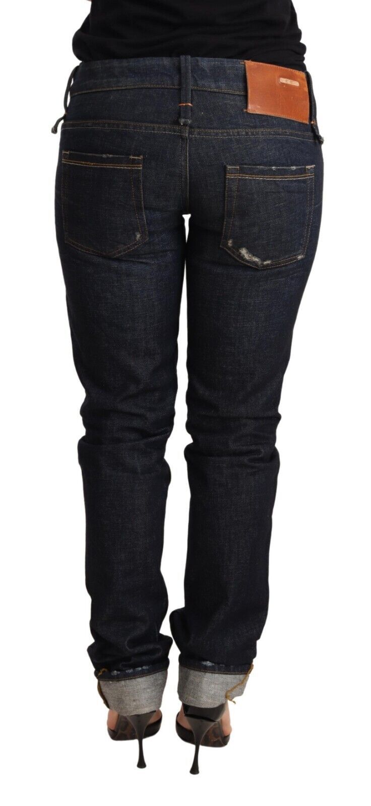 Elegante, laag uitgesneden skinny donkerblauwe jeans