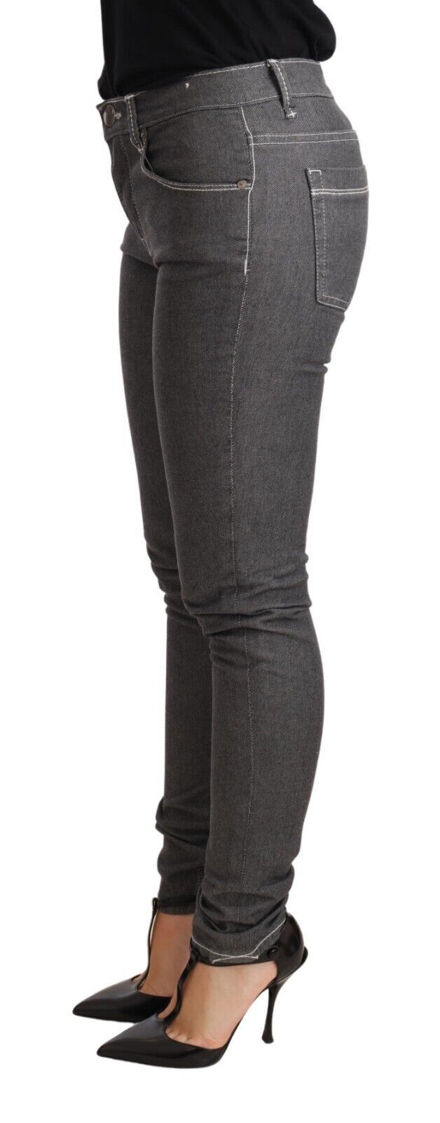 Elegante grijze skinny jeans met middelhoge taille