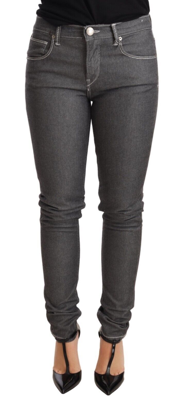 Elegante grijze skinny jeans met middelhoge taille