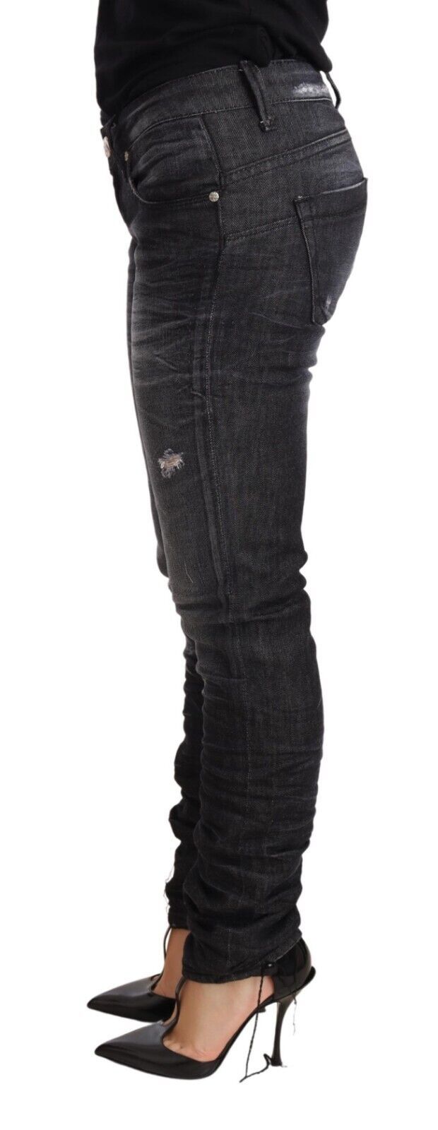 Elegante, lage taille, skinny zwarte denim