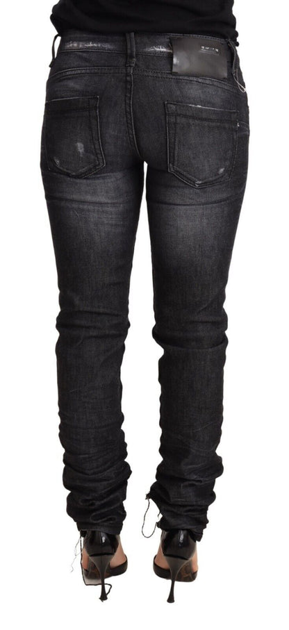 Elegante, lage taille, skinny zwarte denim