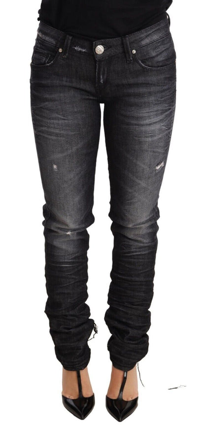 Elegante, lage taille, skinny zwarte denim