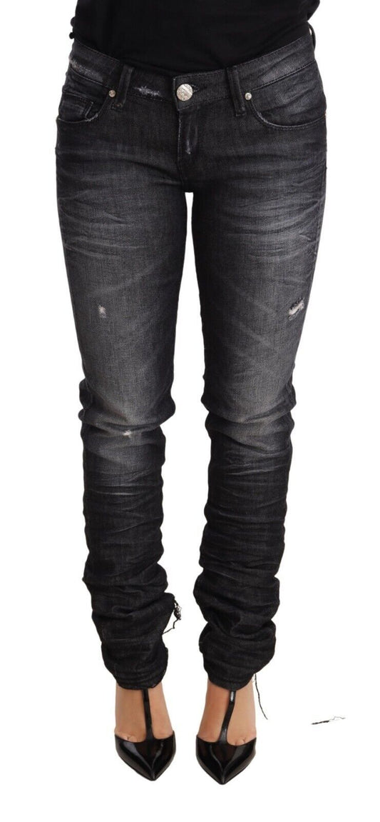 Elegante, lage taille, skinny zwarte denim