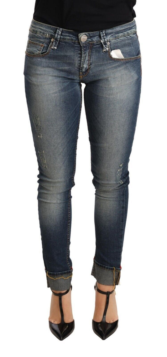 Chique blauwe gewassen skinny denim