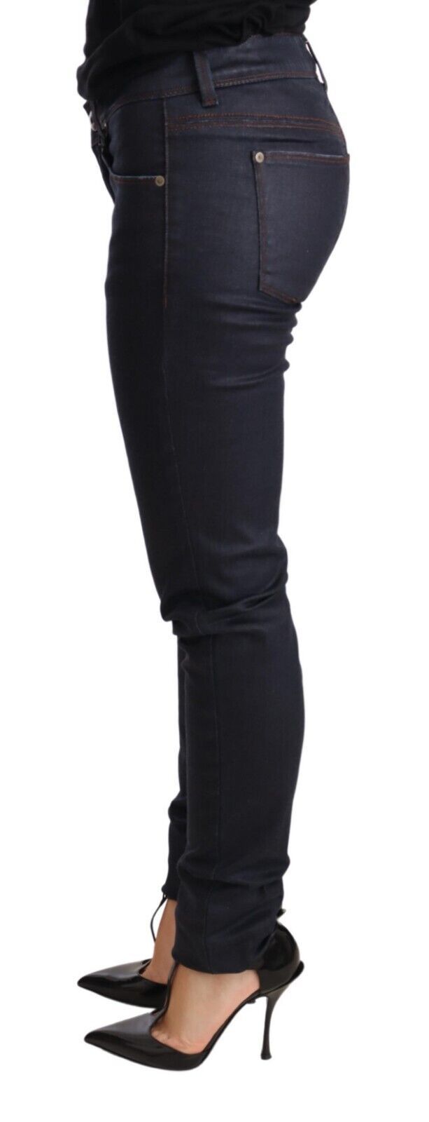 Chique donkerblauwe skinny jeans met lage taille