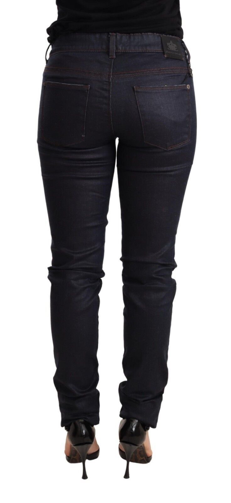 Chique donkerblauwe skinny jeans met lage taille