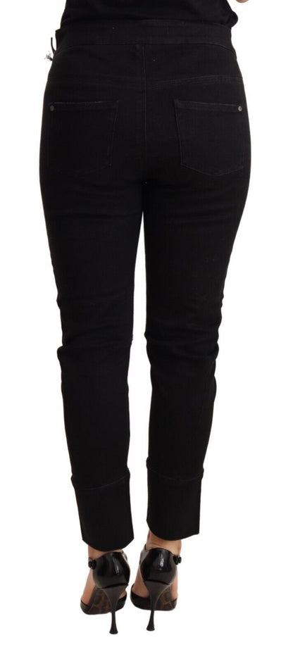 Chique, zwarte skinny katoenen broek met lage taille