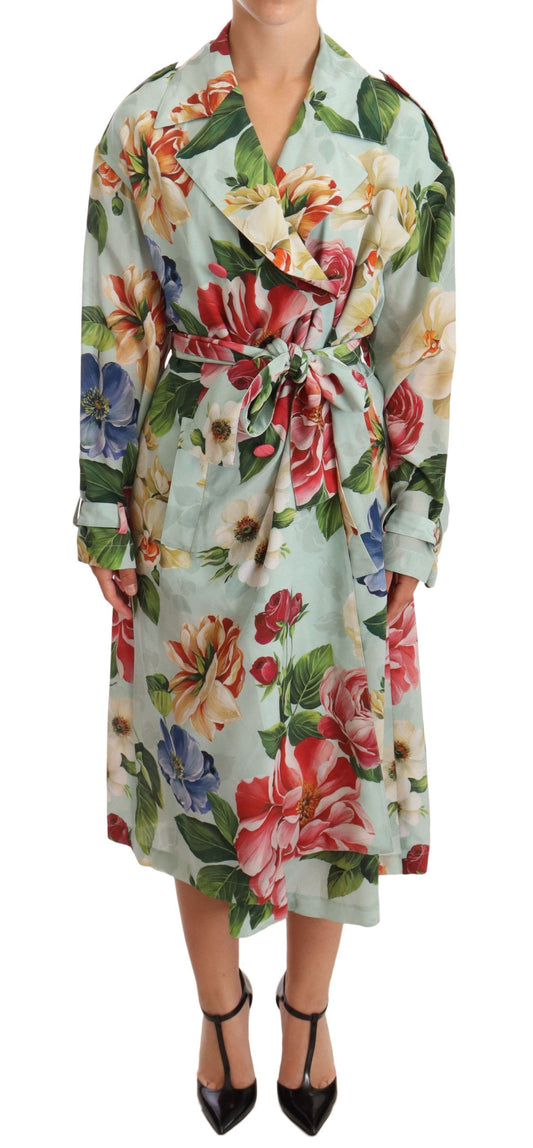 Elegante zijden trenchcoat met bloemenmotief