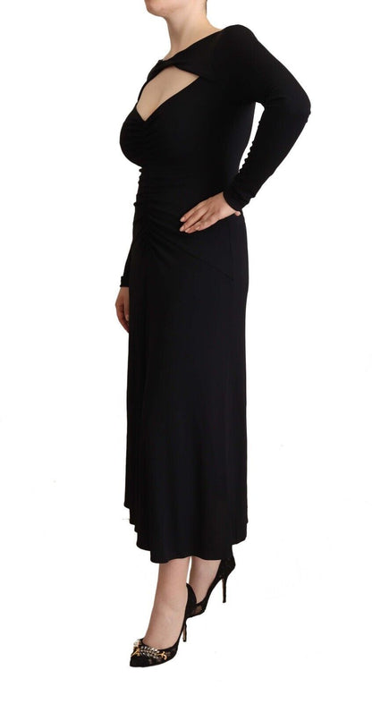 Elegante zwarte nylon stretch maxi-jurk