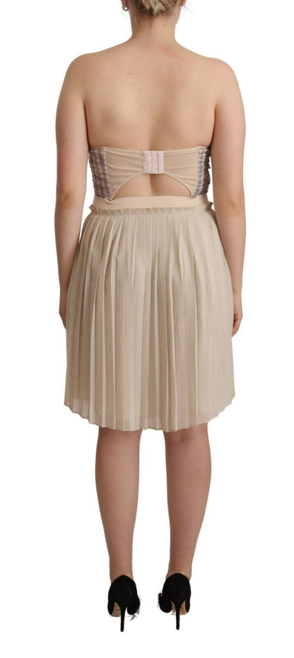 Chique beige strapless A-lijn jurk