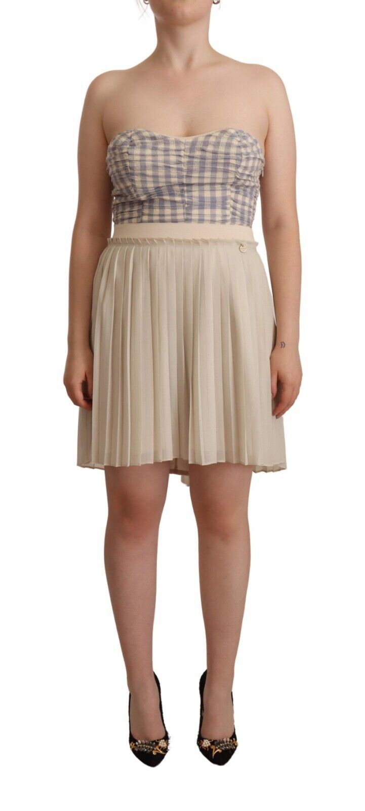 Chique beige strapless A-lijn jurk