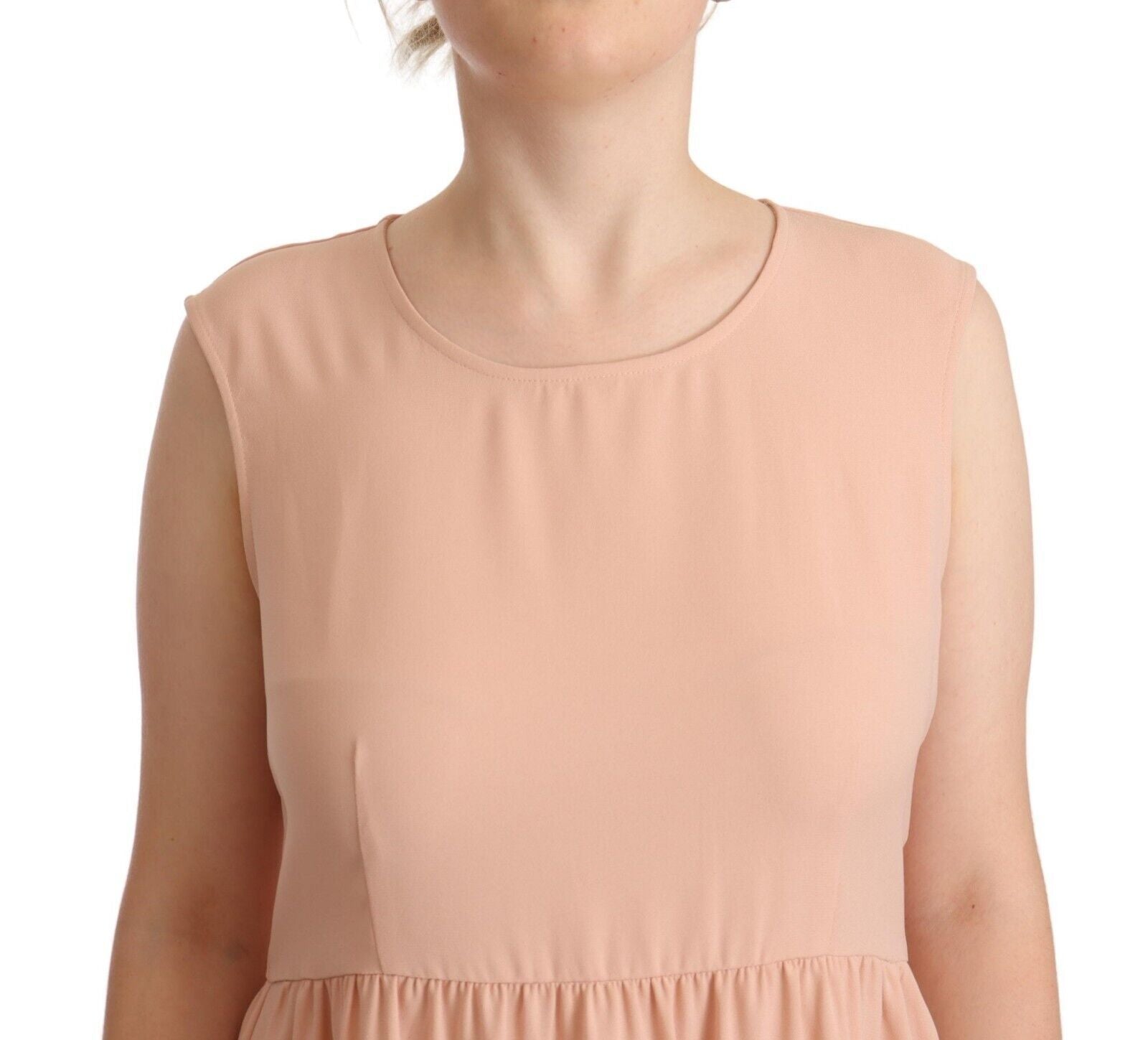 Elegante beige mouwloze shiftjurk