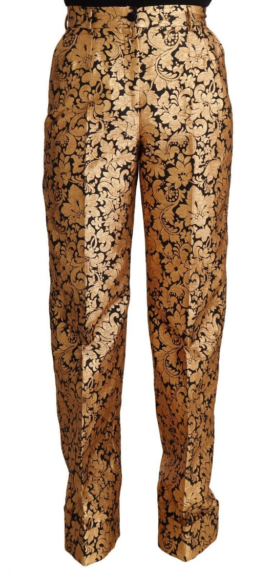 Elegante bloemenjacquard hoge taille broek