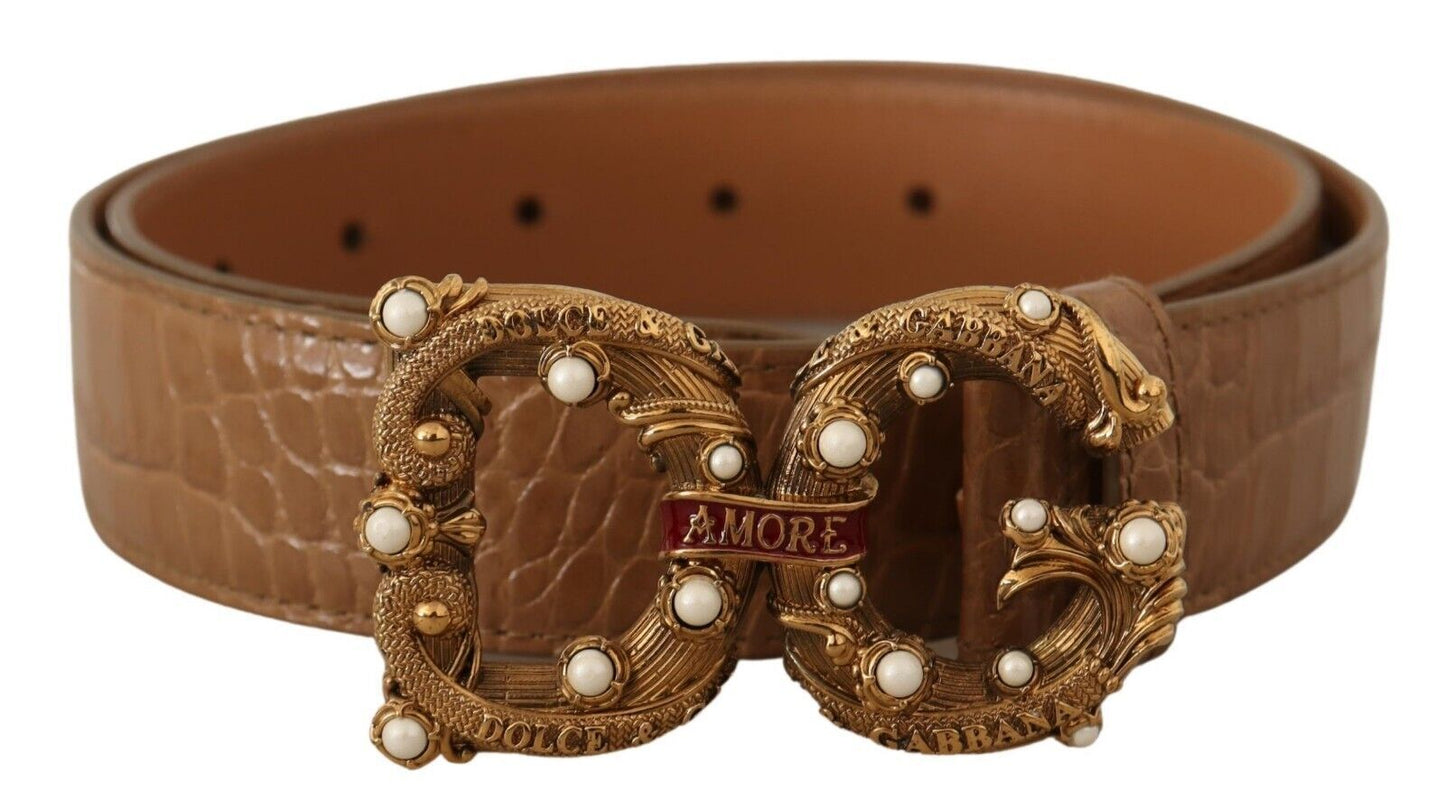 Elegante Croco leren Amore riem met parels