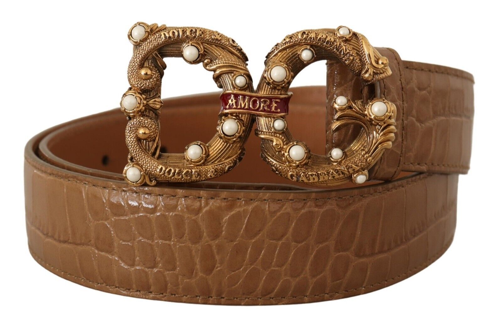 Elegante Croco leren Amore riem met parels