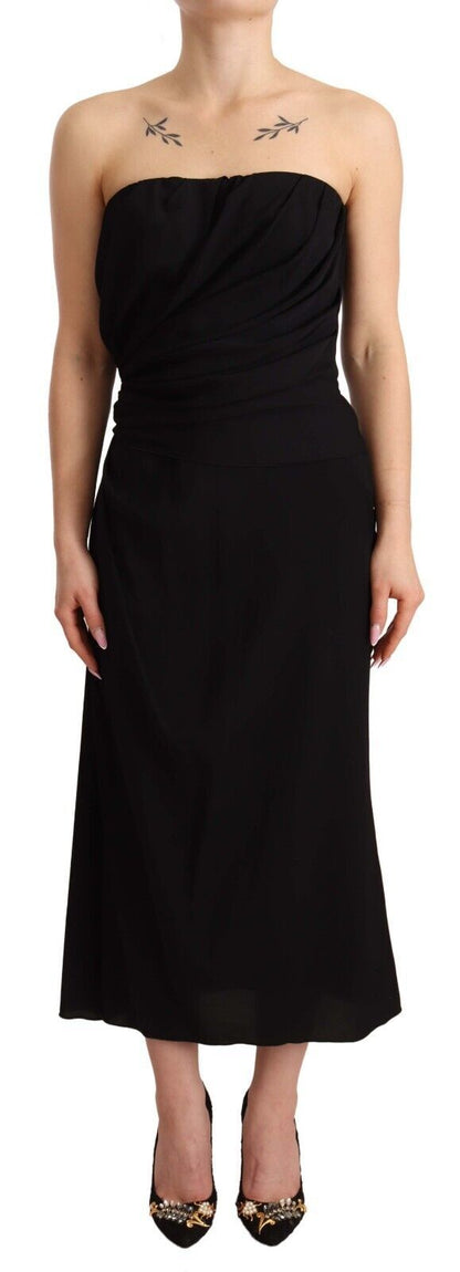 Elegante strapless zijden midi-jurk