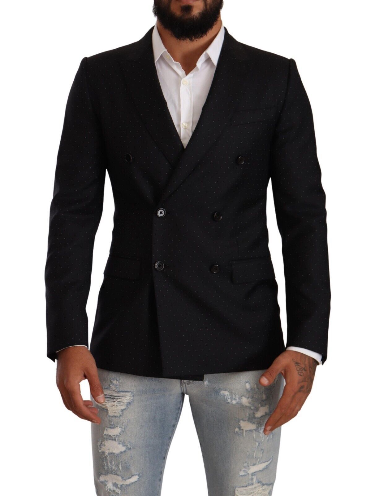 Elegante zwarte gestippelde formele blazer