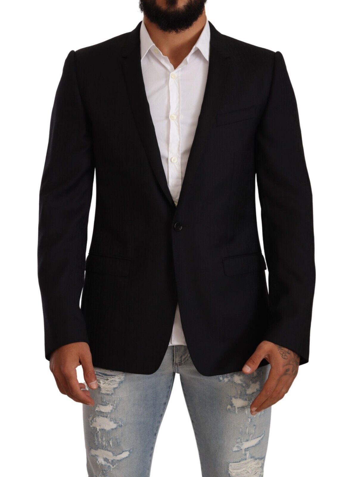 Exclusieve zwarte maagdelijke wollen blazer