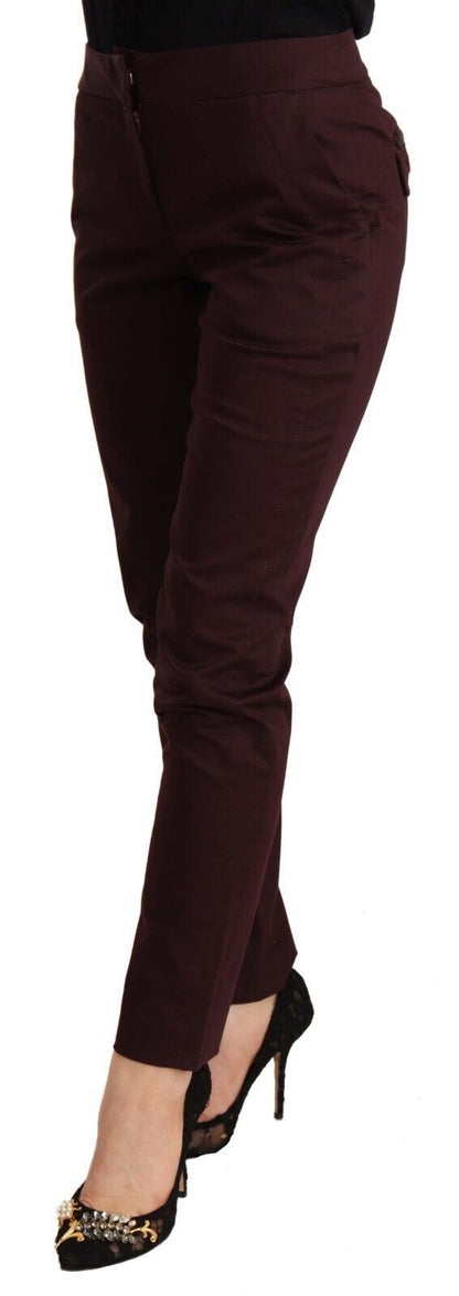 Kastanjebruine Slim Fit Skinny Broek met Ritsdetail