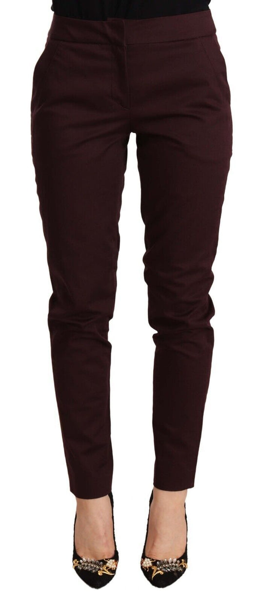 Kastanjebruine Slim Fit Skinny Broek met Ritsdetail